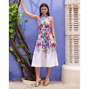 Boston‎ Proper Garden of Romance Mock Neck Midi Fit and Flare Dress Women's 18